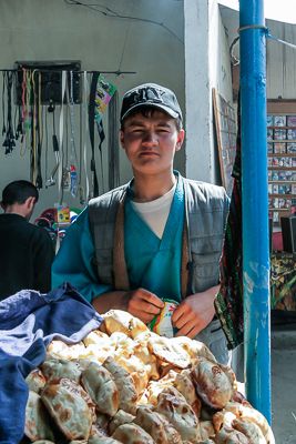 Young man selling bread in Dushanbe (2006)